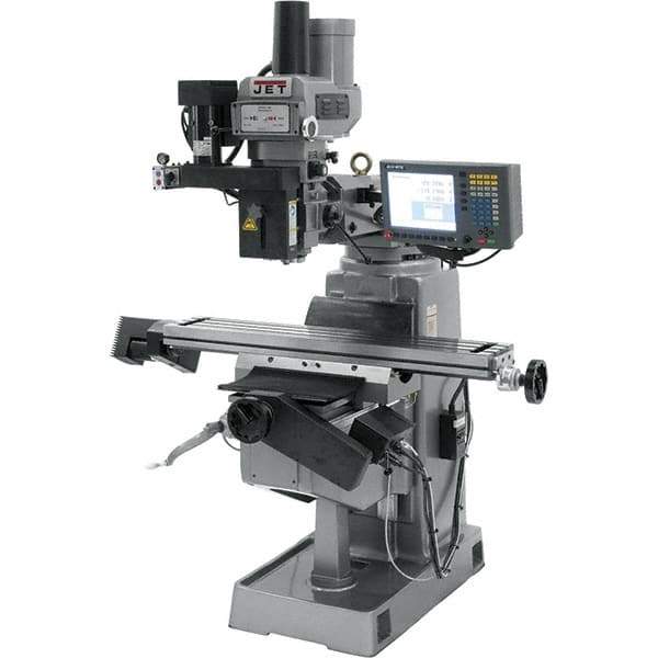 Jet - 9" Table Width x 49" Table Length, Variable Speed Pulley Control, 3 Phase Knee Milling Machine - R8 Spindle Taper, 3 hp - Eagle Tool & Supply