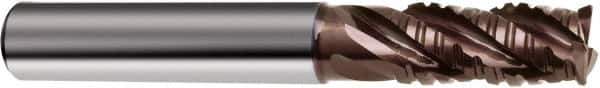 Guhring - 1/4" Diam, Coarse Pitch, 3/4" LOC, 4 Flute Solid Carbide Corner Chamfer Roughing End Mill - nano-Si Finish, 2-1/2" OAL, 1/4" Shank Diam, Single End, Centercutting, 38° Helix - Eagle Tool & Supply