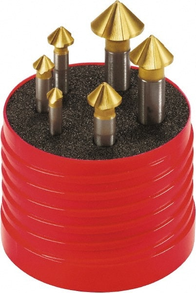 Walter-Titex - 6 Piece, 1/4 to 0.8071" Head Diam, 90° Included Angle, Single End Countersink Set - Eagle Tool & Supply