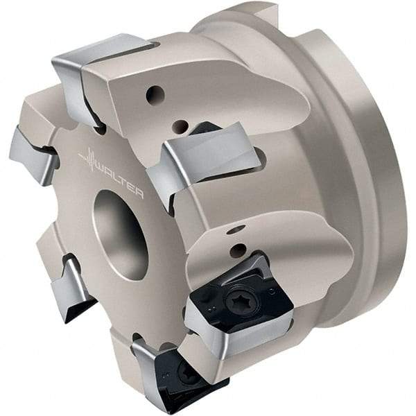Walter - 6 Inserts, 63mm Cut Diam, 27mm Arbor Diam, 13mm Max Depth of Cut, Indexable Square-Shoulder Face Mill - 50mm High, LN.. 1307.. Insert Compatibility, Through Coolant, Series Xtra-tec - Eagle Tool & Supply