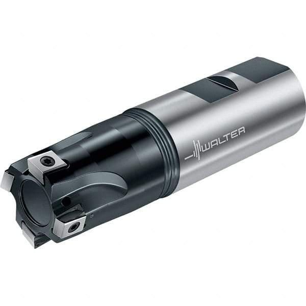 Walter - 1" Cut Diam, 0.331" Max Depth of Cut, 1" Shank Diam, 4" OAL, Indexable Square Shoulder End Mill - Multiple Insert Styles, Weldon Shank, 90° Lead Angle, Through Coolant, Series Blaxx - Eagle Tool & Supply