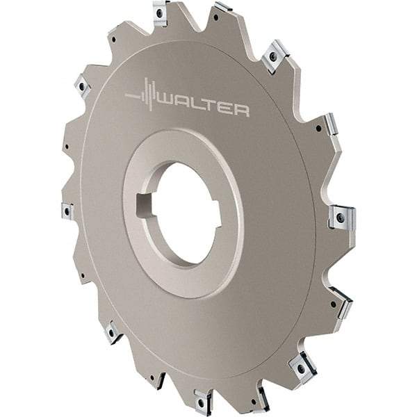 Walter - Arbor Hole Connection, 0.1575" Cutting Width, 0.9449" Depth of Cut, 100mm Cutter Diam, 1.2598" Hole Diam, 5 Tooth Indexable Slotting Cutter - F4053.B Toolholder, LN.X 070204 Insert, Right Hand Cutting Direction - Eagle Tool & Supply