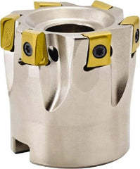 Seco - 5 Inserts, 2" Cut Diam, 0.315" Max Depth of Cut, Indexable Square-Shoulder Face Mill - 1.57" High, LOEX 0804 Insert Compatibility, Series Square T4-08 - Eagle Tool & Supply