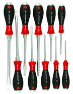 10 Piece - SoftFinish® Cushion Grip Extra Heavy Duty Screwdriver w/ Hex Bolster & Metal Striking Cap Set - #53099 - Includes: Slotted 3.5 - 12.0mm Phillips #1 - 3 - Eagle Tool & Supply