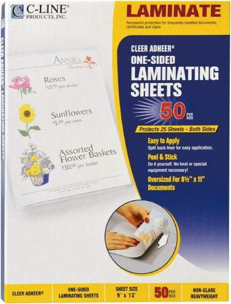 C-LINE - 50 Self-Laminating Sheets - 2 mil Thick x 9" Wide x 1' Long - Eagle Tool & Supply