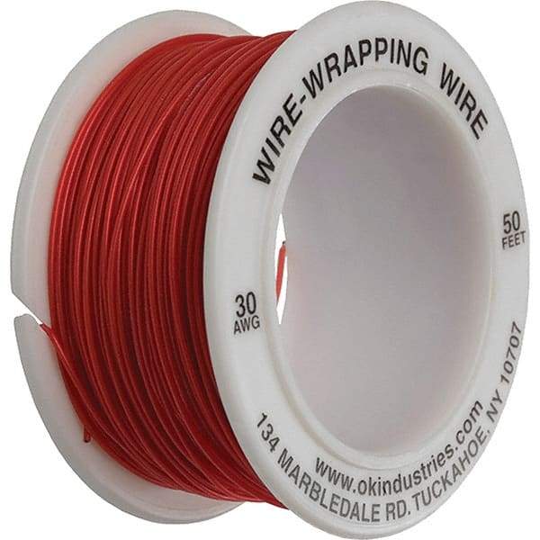 OK Industries - 30 AWG, 1 Strand, 15.2 m OAL, Copper Hook Up Wire - Red Kynar Jacket - Eagle Tool & Supply