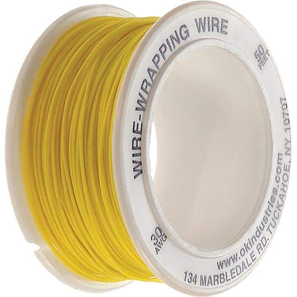 OK Industries - 30 AWG, 1 Strand, 15.2 m OAL, Copper Hook Up Wire - Yellow Kynar Jacket - Eagle Tool & Supply