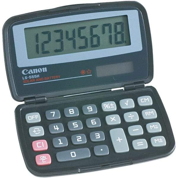 Canon - 8-Digit LCD 8 Function Handheld Calculator - 4-3/8 x 2-3/4 Display Size, Black, Solar & Battery Powered - Eagle Tool & Supply