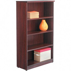 ALERA - 4 Shelf, 55" High x 31-3/4" Wide Bookcase - 14" Deep, Woodgrain Laminate, Mahogany - Eagle Tool & Supply