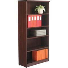 ALERA - 5 Shelf, 65" High x 31-3/4" Wide Bookcase - 14" Deep, Woodgrain Laminate, Mahogany - Eagle Tool & Supply