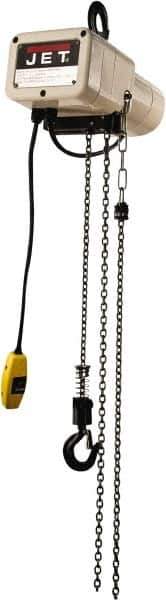 Jet - 1/4 Ton Capacity, 8 FPM Lift Speed, Electric Chain Hoist - 10' Max Lift, 17.1" Min Headroom - Eagle Tool & Supply