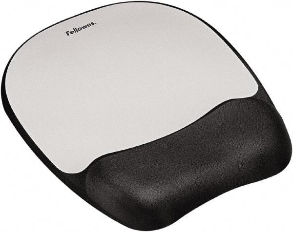 FELLOWES - 7-15/16" x 9-1/4" Black & Silver Mouse Pad/Wrist Rest - Use with Computer, Laptop - Eagle Tool & Supply