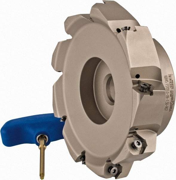 Iscar - 5.37" Cut Diam, 1-1/2" Arbor Hole, 0.18" Max Depth of Cut, 50° Indexable Chamfer & Angle Face Mill - 9 Inserts, IQ845 SYHU 07.. Insert, Right Hand Cut, Through Coolant, Series DoveIQMill - Eagle Tool & Supply