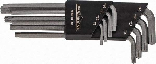 Paramount - 8 Piece T9 to T40 Steel L-Key Torx Key Set - T9, T10, T15, T20, T25, T27, T30, T40 Torx Size - Eagle Tool & Supply