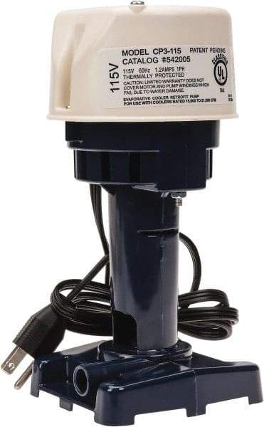 Little Giant Pumps - 1.2 Amp, 115 Volt, 1/30 hp, 1 Phase, Thermal Plastic Evaporative Cooler Pumps Machine Tool & Recirculating Pump - 9.3 GPM, 12 psi, 9" Overall Height, 4-1/2" Body Length, ABS Impeller, Open Fan Cooled Motor - Eagle Tool & Supply