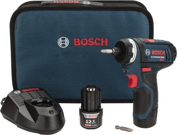 Bosch - 12 Volts, Lithium-Ion Battery, 1/4 Inch Keyless Chuck, Pistol Grip Cordless Drill - 600 RPM, 265 Inch/Lbs. Torque, 2 Speed, Reversible, Includes (2) Lithium-Ion 12V Max Batteries, 30 Minute Charger, Carrying Case - Eagle Tool & Supply