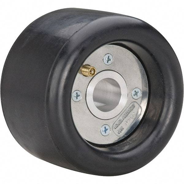 Dynabrade - 5" Wheel OD, 3-1/2" Wheel Width, 3,500 RPM, Aluminum, Pneumatic Wheel with Hub - 15-1/2" Long x 3-1/2" Wide, 1/2" Wheel Arbor Hole - Eagle Tool & Supply