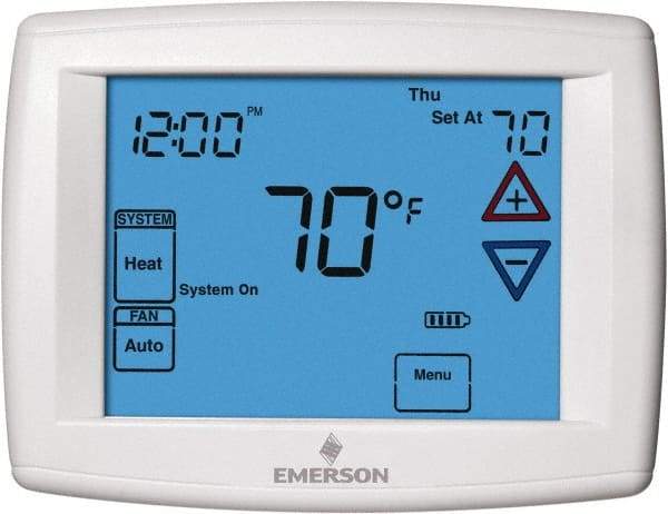 White-Rodgers - 45 to 99°F, 3 Heat, 2 Cool, Universal Touch Screen Programmable Thermostat - 0 to 30 Volts, Horizontal Mount, Electronic Contacts Switch - Eagle Tool & Supply