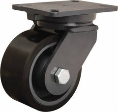 Hamilton - 6" Diam x 3" Wide x 8" OAH Top Plate Mount Swivel Caster - Polyurethane Mold onto Cast Iron Center, 2,860 Lb Capacity, Sealed Precision Ball Bearing, 5-1/4 x 7-1/4" Plate - Eagle Tool & Supply