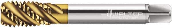 Walter-Prototyp - 1-8 UNC 4 Flute 2B Modified Bottoming Spiral Flute Tap - Cobalt, TiN Finish, 5-1/8" OAL, Right Hand Flute, Right Hand Thread, Series A2256705 - Eagle Tool & Supply