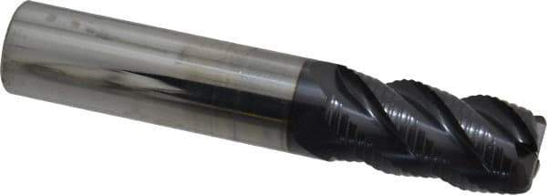 OSG - 5/8" Diam, Fine Pitch, 1-1/4" LOC, 4 Flute Solid Carbide 0.125" Corner Radius Roughing End Mill - TiAlN Finish, 3-1/2" OAL, 5/8" Shank Diam, Single End, Centercutting - Eagle Tool & Supply