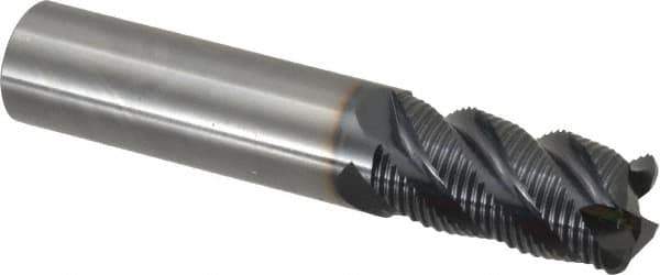 OSG - 3/4" Diam, Fine Pitch, 1-1/4" LOC, 4 Flute Solid Carbide 0.125" Corner Radius Roughing End Mill - TiAlN Finish, 4" OAL, 3/4" Shank Diam, Single End, Centercutting - Eagle Tool & Supply