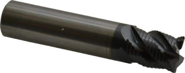OSG - 5/8" Diam, Fine Pitch, 3/4" LOC, 4 Flute Solid Carbide 0.03" Corner Radius Roughing End Mill - TiAlN Finish, 3" OAL, 5/8" Shank Diam, Single End, Centercutting - Eagle Tool & Supply