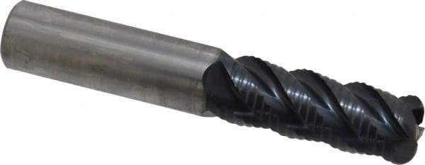 OSG - 1/2" Diam, Fine Pitch, 1-1/4" LOC, 4 Flute Solid Carbide 0.125" Corner Radius Roughing End Mill - TiAlN Finish, 3" OAL, 1/2" Shank Diam, Single End, Centercutting - Eagle Tool & Supply