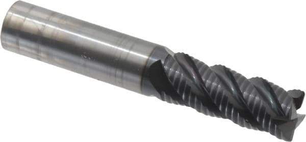 OSG - 1/2" Diam, Fine Pitch, 1-1/4" LOC, 4 Flute Solid Carbide 0.03" Corner Radius Roughing End Mill - TiAlN Finish, 3" OAL, 1/2" Shank Diam, Single End, Centercutting - Eagle Tool & Supply