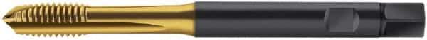 Value Collection - 3/8-16 UNC, 3 Flute, TiN Finish, Cobalt Spiral Point Tap - Plug Chamfer, Right Hand Thread, 100mm OAL, 15.9mm Thread Length, 9.68mm Shank Diam, 2B Class of Fit, Series AS2221005 - Exact Industrial Supply