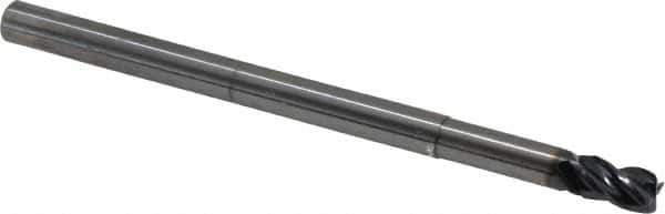OSG - 1/4", 4 Flute, Single End, Solid Carbide, 0.03" Corner Radius End Mill - 4" OAL, 35° Helix, Right Hand Flute, 3/8" LOC, Right Hand Cut, 1-1/4" Extended Reach - Eagle Tool & Supply