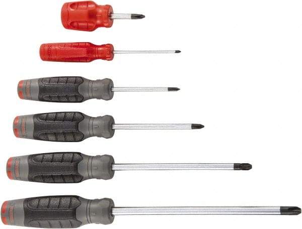 Proto - 6 Piece Phillips & Stubby Screwdriver Set - Bit Sizes: Philips #0 to #4 - Eagle Tool & Supply