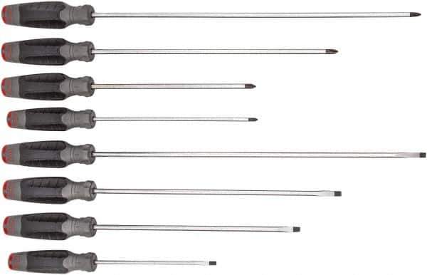 Proto - 8 Piece Slotted & Phillips Screwdriver Set - Bit Sizes: Philips #1 to #2 - Eagle Tool & Supply