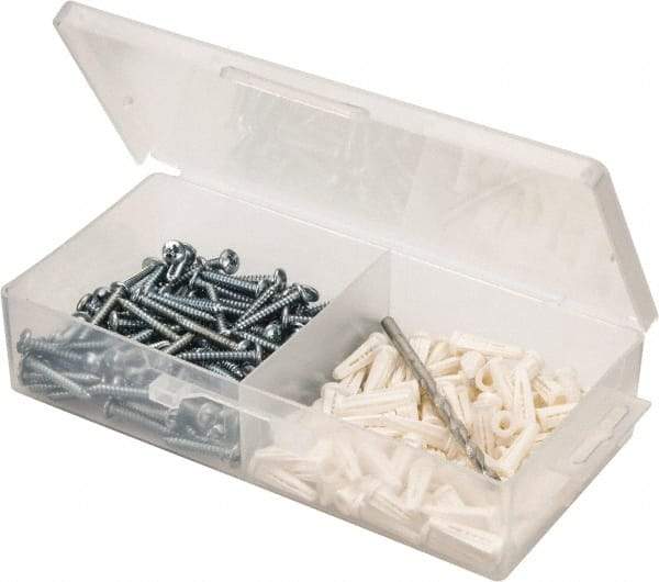 Value Collection - 200 Piece, #8 to 10 Screw, Plastic & Steel Slotted/Phillips Drive Anchor Assortment - Zinc Plated, 7/8" Long - Eagle Tool & Supply