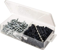 Value Collection - 200 Piece, #10 to 12 Screw, Plastic & Steel Slotted/Phillips Drive Anchor Assortment - Zinc Plated, 1" Long - Eagle Tool & Supply