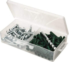 Value Collection - 100 Piece, #14 to 16 Screw, Plastic & Steel Slotted/Phillips Drive Anchor Assortment - Zinc Plated, 1-1/2" Long - Eagle Tool & Supply