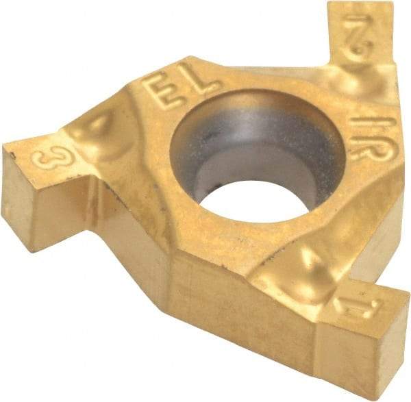 Hertel - 0.08916IR/EL Grade HG220TR, 0.089" Cutting Width Carbide Grooving Insert - 0.089" Max Depth of Cut, Right Hand, 0.004" Corner Radius, TiC/TiN Finish - Eagle Tool & Supply