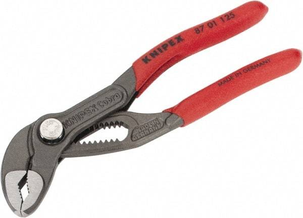 Knipex - 5" OAL, 1" Max Capacity, 20mm Jaw Length, 13 Position Box Joint Tongue & Groove Pliers - Self Grip V-Jaws, Plier Head, Nonslip Plastic Handles - Eagle Tool & Supply