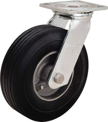 Hamilton - 8" Diam x 2" Wide, Rubber Swivel Caster - 500 Lb Capacity, Top Plate Mount, 4" x 4-1/2" Plate, Straight Roller Bearing - Eagle Tool & Supply