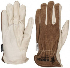 MCR Safety - Size L (9) Split Back/Grain Palm Cowhide General Protection Work Gloves - For Work & Driver, Uncoated, Full Fingered, Cream/Black/Brown, Paired - Eagle Tool & Supply