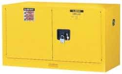 Justrite - 2 Door, 1 Shelf, Yellow Steel Stackable Safety Cabinet for Flammable and Combustible Liquids - 24" High x 43" Wide x 18" Deep, Manual Closing Door, 17 Gal Capacity - Eagle Tool & Supply