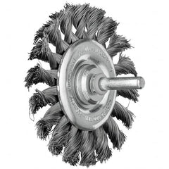 Wheel Brush: 3″ Wheel Dia, 7/16″ Face Width, 0.014″ Wire Dia, Knotted Steel, 25,000 RPM