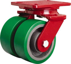 Hamilton - 5" Diam x 2" Wide x 6-3/4" OAH Top Plate Mount Swivel Caster - Polyurethane Mold onto Cast Iron Center, 2,100 Lb Capacity, Sealed Precision Ball Bearing, 4-1/2 x 6-1/2" Plate - Eagle Tool & Supply