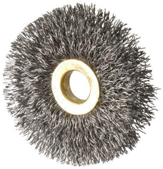 Osborn - 2-1/2" OD, 1/2" Arbor Hole, Crimped Steel Wheel Brush - 1/4" Face Width, 3/4" Trim Length, 0.014" Filament Diam, 20,000 RPM - Eagle Tool & Supply