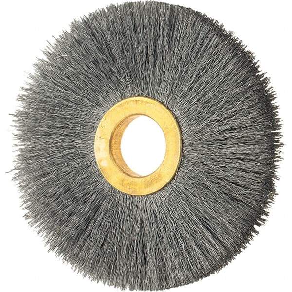 Osborn - 3" OD, 5/8" Arbor Hole, Crimped Steel Wheel Brush - 3/8" Face Width, 15/16" Trim Length, 0.008" Filament Diam, 20,000 RPM - Eagle Tool & Supply