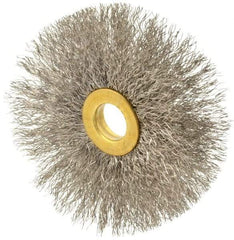 Osborn - 3" OD, 1/2" Arbor Hole, Crimped Stainless Steel Wheel Brush - 1/4" Face Width, 1" Trim Length, 0.008" Filament Diam, 20,000 RPM - Eagle Tool & Supply