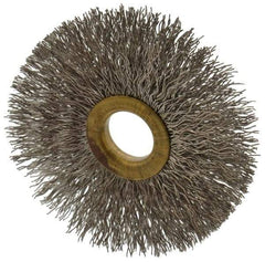 Osborn - 3" OD, 5/8" Arbor Hole, Crimped Stainless Steel Wheel Brush - 3/8" Face Width, 15/16" Trim Length, 0.014" Filament Diam, 20,000 RPM - Eagle Tool & Supply