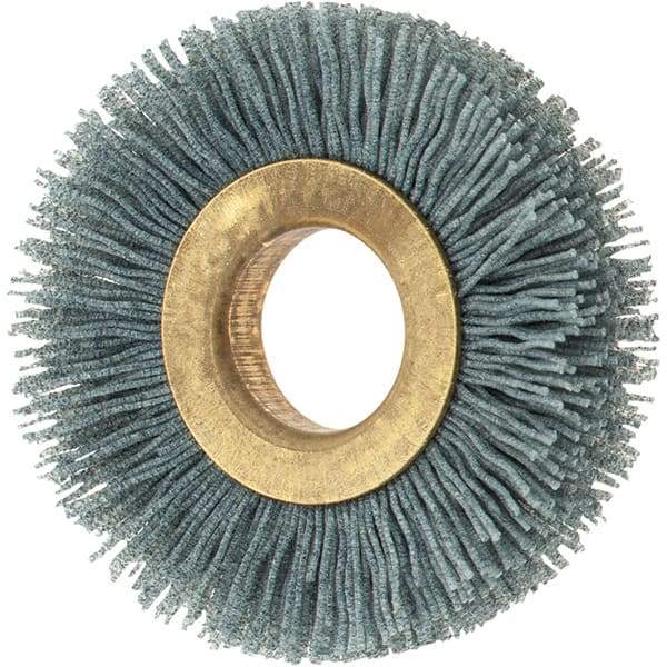 Osborn - 2" OD, 5/8" Arbor Hole, Crimped Nylon Wheel Brush - 3/8" Face Width, 7/16" Trim Length, 0.024" Filament Diam, 15,000 RPM - Eagle Tool & Supply