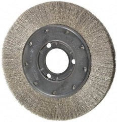 Osborn - 6" OD, 1-1/4" Arbor Hole, Crimped Stainless Steel Wheel Brush - 5/8" Face Width, 1-1/8" Trim Length, 0.005" Filament Diam, 6,000 RPM - Eagle Tool & Supply