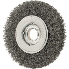 Osborn - 4" OD, 5/8" Arbor Hole, Crimped Steel Wheel Brush - 5/8" Face Width, 13/16" Trim Length, 0.0118" Filament Diam, 6,000 RPM - Eagle Tool & Supply